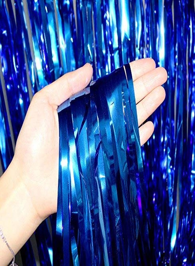HK balloons Blue Pack of 4 3Ft X 6Ft Tinsel Metallic Backdrop Foil Fringe Curtains Party Stage for Birthday, Anniversary, Marriage and Bachelorette Curtains Party Decoration - Image 3